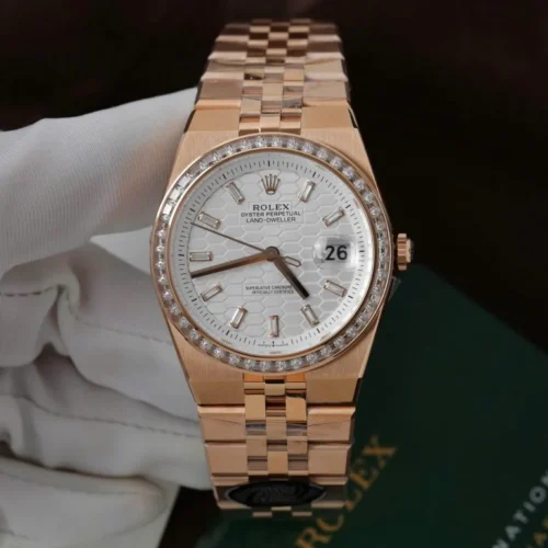 Land Dweller 127335 2F 1:1 Best Edition White Textured Dial Diamonds Bezel on RG Bracelet A7135